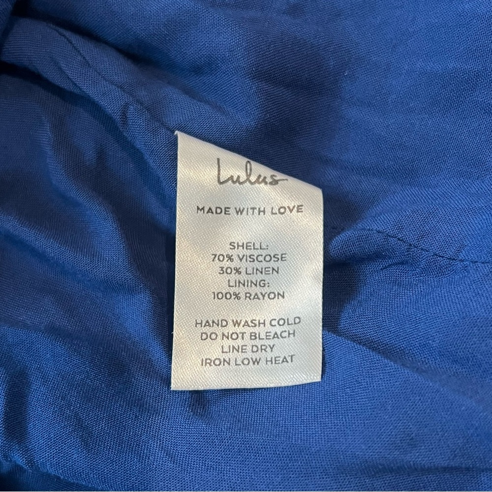 Lulus Days Like This Royal Blue Sleeveless Ruffled Linen Blend Mini Dress Sz XS - Picture 12 of 16